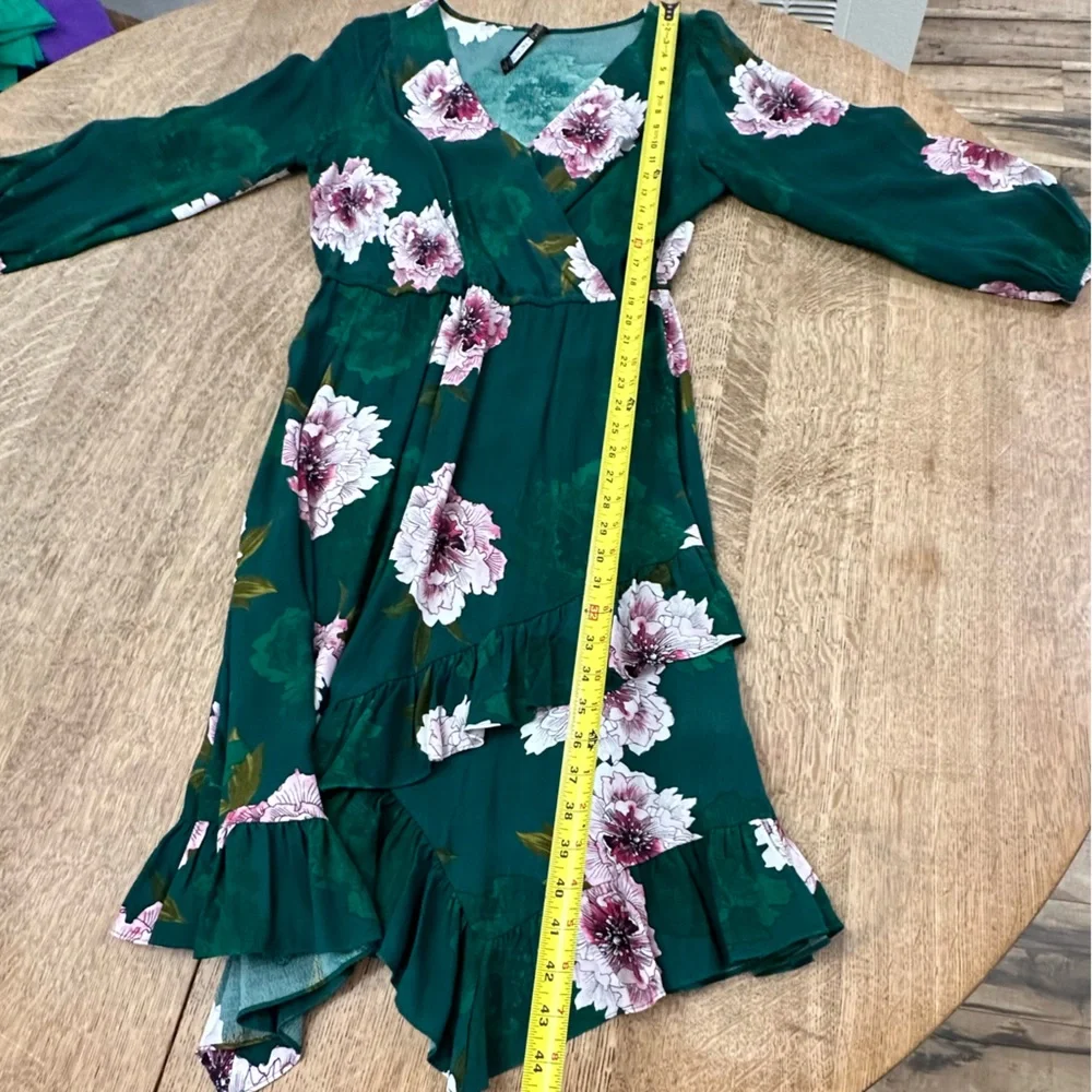 Aleah Dress Plenty by Tracy Reese Anthropologie Floral Faux Wrap Green medium - Picture 15 of 16